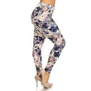 Plus Size Women Floral Printed High‎ Waisted Knit Leggings In Skinny Fit